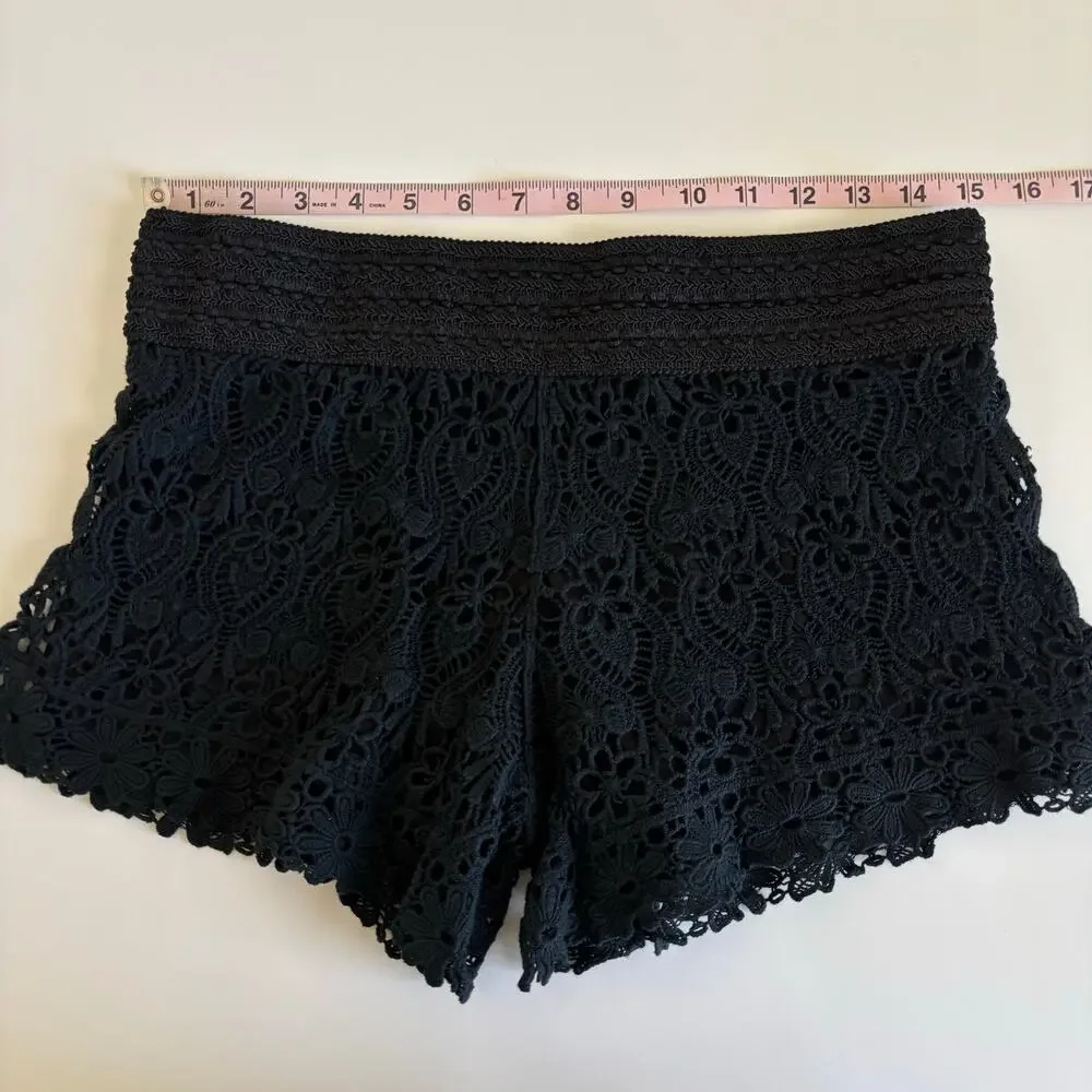Breeze Ever Y2K Whimsygoth Black Crochet Floral Lace Stretch Cotton Shorts Large